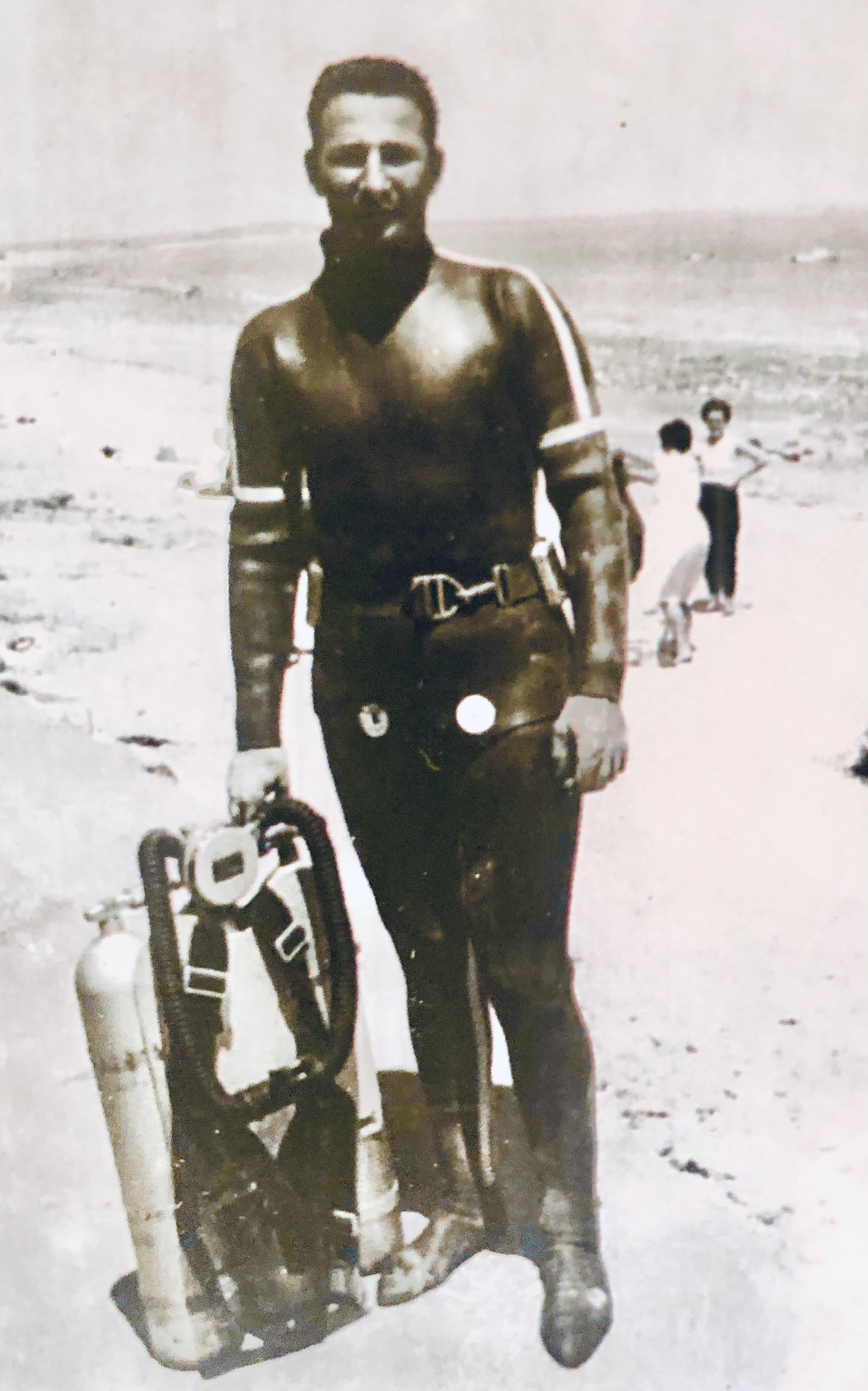 John Baldi in custom hand made wetsuit